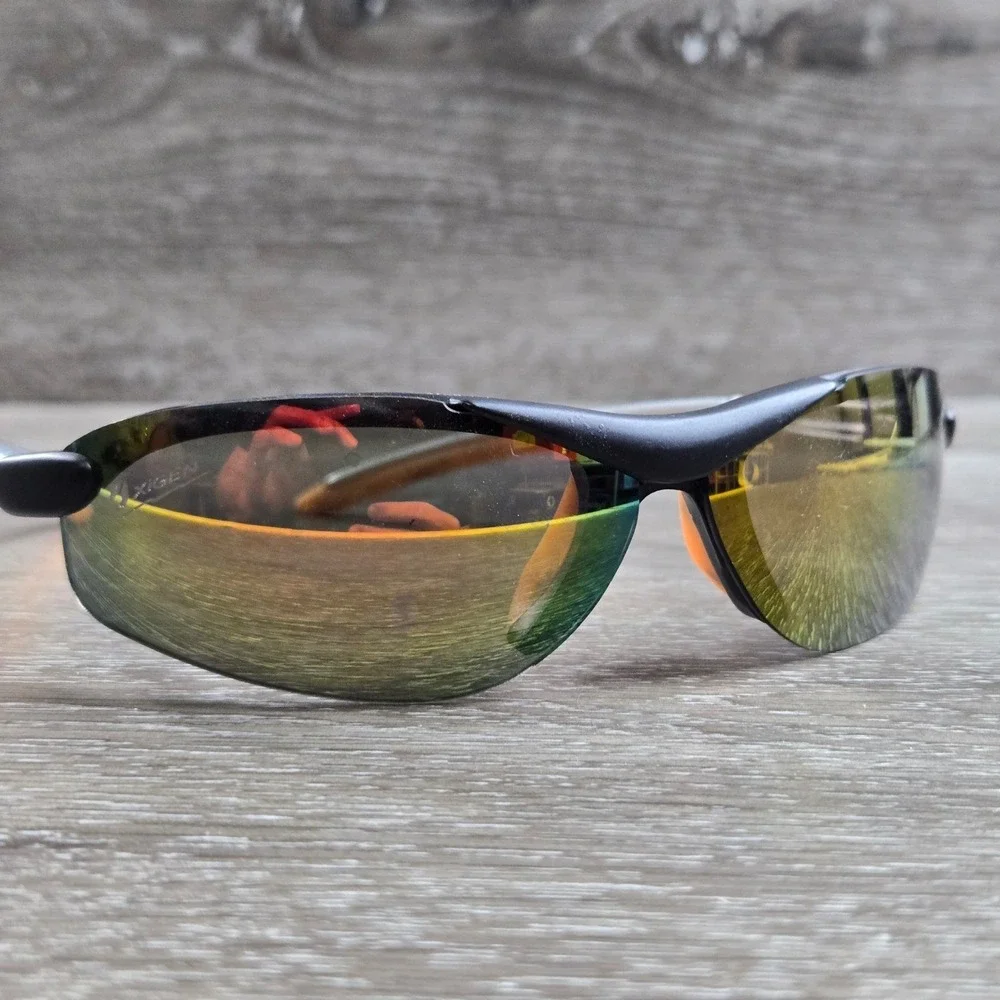 Oxigen 4500 Sport Sunglasses Black Orange Silver Mirror Iridescent Wrap Around